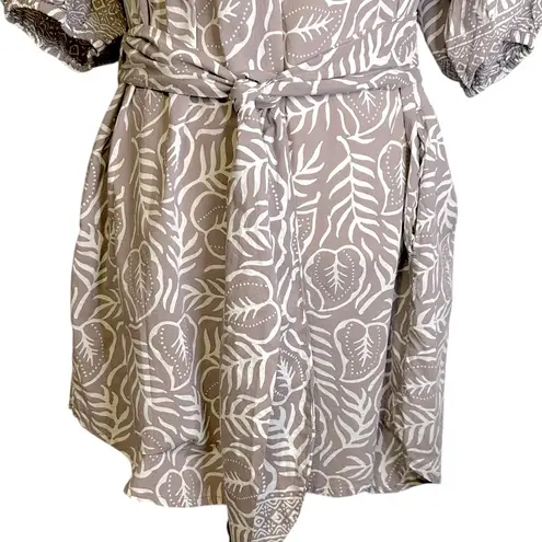 Bu Tiki Maui Noelani Anthurium Short Tunic Dress Tie Belt Brown White M/L Cotton Size undefined