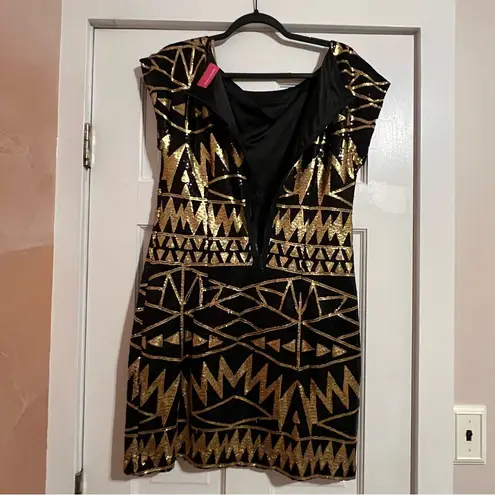 Pookie & Sebastian #121 BLACK & GOLD SEQUIN DRESS LARGE