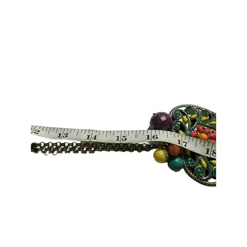 Y2K Vintage Womens Colorful Chunky Heart Silver Chain Lariat Necklace 90s