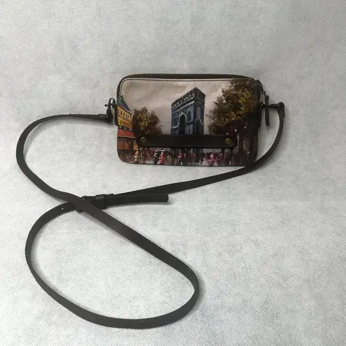 Vida Crossbody Clutch Bag Cityscape Cow Leather & Cotton Brown