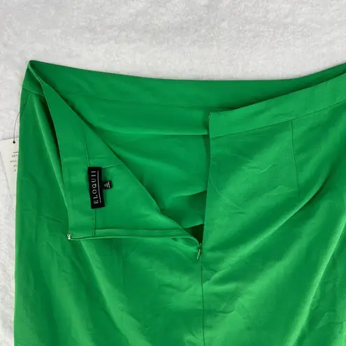 Eloquii Maxi Skirt Womens 22 Green Ruched Front Slit Back Zip Modern Minimalist