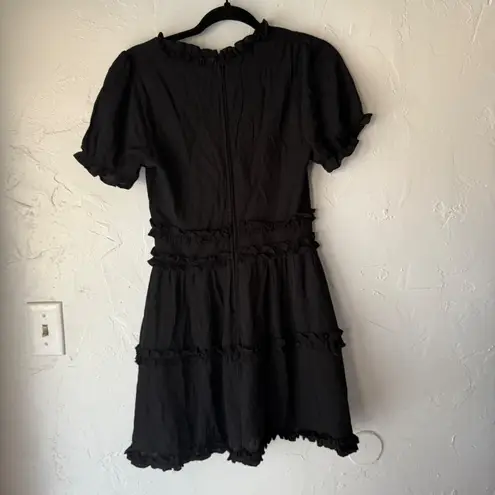 Mi Ami Black Ruffle V Neck Short Sleeve Tiered Mini Dress S Milkmaid Coquete
