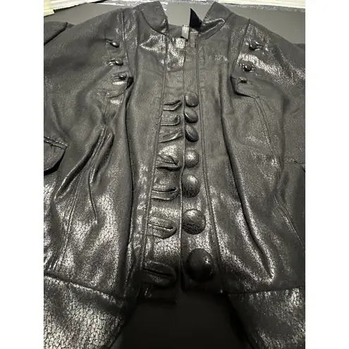 Bisou Bisou Michele Bohbot Black Faux-Leather Cropped Jacket, Size Medium