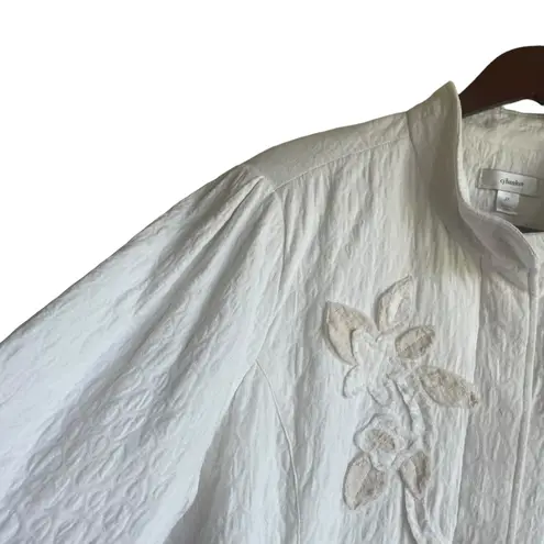 CJ Banks Women Quilted Jacket 2X Ivory Frayed Flower Applique' Shabby Chic