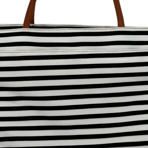 DSW Exclusive-Striped Overnighter Large Tote Bag Black White Canvas Strap Pocket