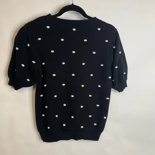 Maison Jules Black Short Sleeve Sweater Cream Popcorn Texture Sz Small