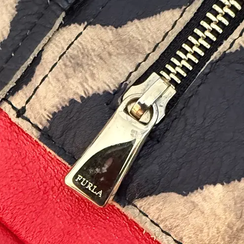 Furla Genuine Leather Red and Black Zebra Print Tote