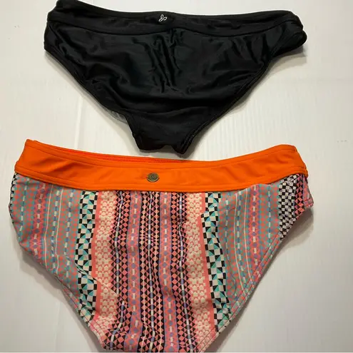 prAna Women’s Bikini Bottom Lot of Two Sz XS Black Orange Boho