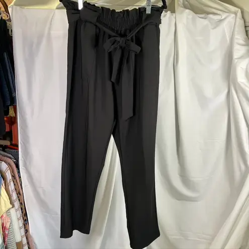 Grace Karin Grace Karin Black Paper Bag Waist Pants Tie Belt 3XL Plus Size Trousers Pockets