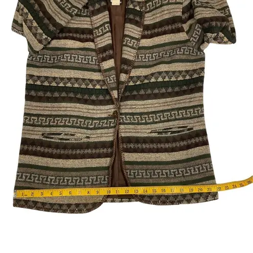 Vintage First Option Women's One Button Blazer Jacket Tan Brown Western Aztec M Size M