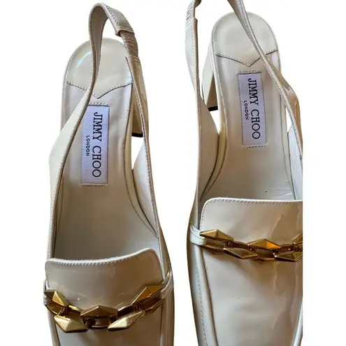 Jimmy Choo NIB Diamonte 45 Tilda Slingback Pumps in Latte Size 39.5