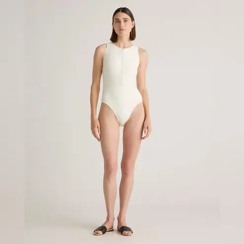 Quince NIB Italian Zip-Front One-Piece Swimsuit Ivory White Women's Size Medium
