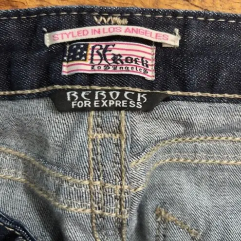 Y2K ReRock Express Jeans Womens 10L Barely Boot 32x34 Whisker Dark Low Rise Blue Size undefined
