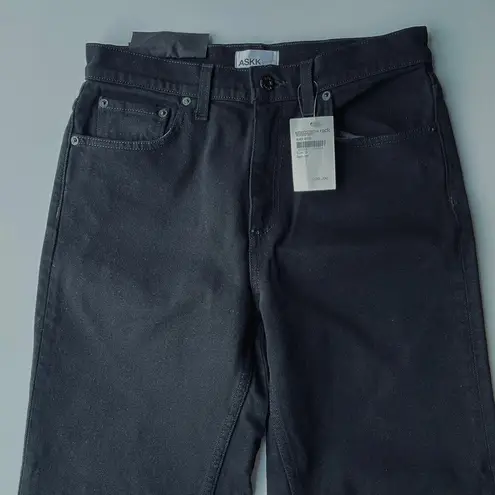 ASKK NY Crop Slim Wide Leg Jeans Raw Hem Black Resin Size 28 NEW