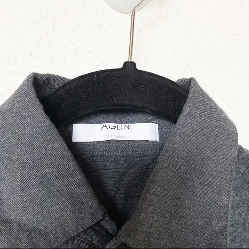 AGLINI Shirtmakers Dark Grey Peplum Long Sleeve Top Size XS