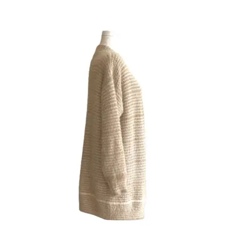 Debut  Cardigan Taupe Cream Stripe Open Front Eyelash Soft Cardigan Sweater Small