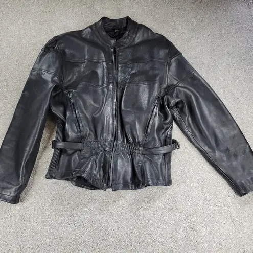 Womens Leather Motorcycle Jacket 3XL Black Vented Gusset Zip Up Biker Riding Size undefined