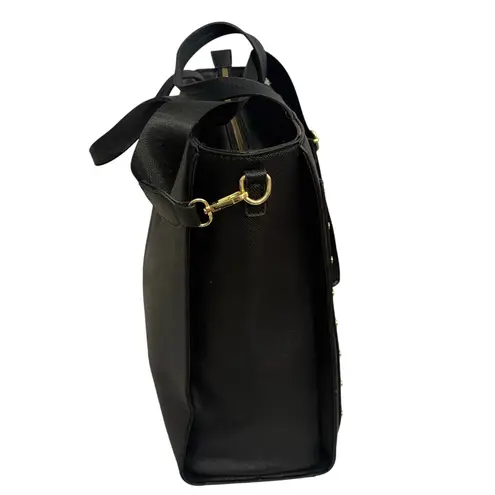 London Fog Sophia Studded Black Tote Bag NWT Faux Leather Gold Hardware