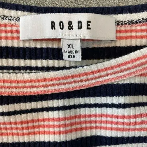 Ro & De Striped Tee Shirt with Ruffle Detailing on Short Sleeves Size XL