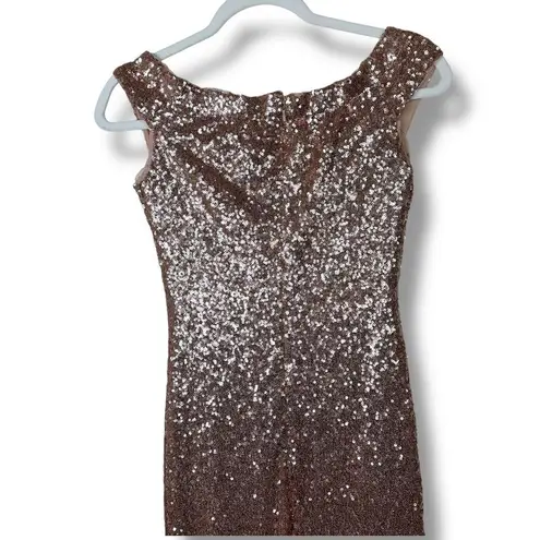 Theia Rose Gold Gemma Sleeveless Cut Sequin Embellishment Maxi Gown Size 2