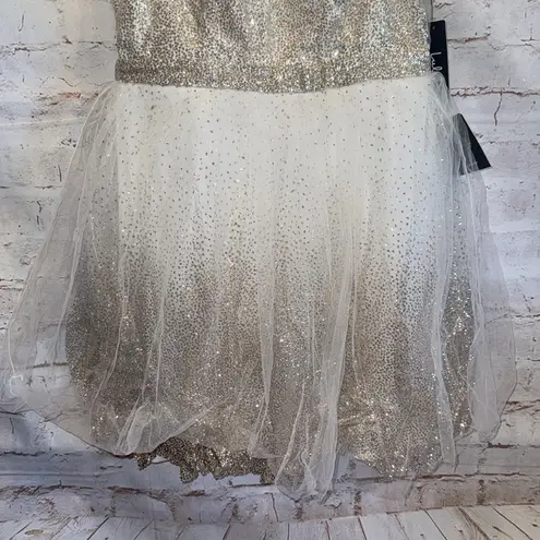 Lulus Dress Medium Sparkling White Tulle Ballerina Dream Cream Gold Skater Dress