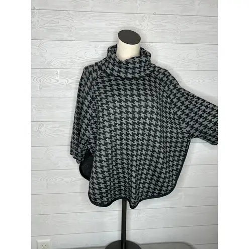 Loft Outlet black & gray houndstooth knit cowl neck poncho sweater Size XS/S