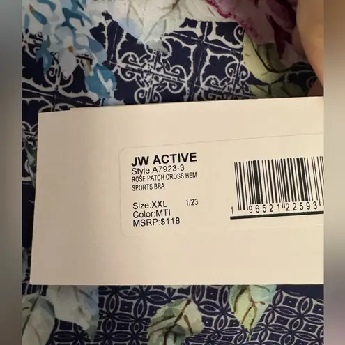 Johnny Was Bee Active Rose Patch Cross Hem Sports Bra athletic boho Size XXL