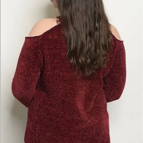 Zenobia Cold Shoulder Chenille Sweater Burgundy