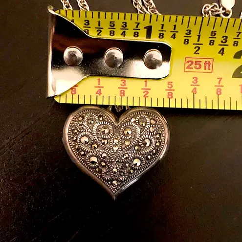 JUDITH JACK Sterling Silver Marcasite Encrusted Large Heart Locket RARE Black