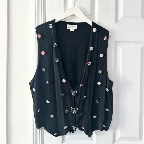 Soul Mates Vintage Black Crinkle Rayon Button Accent Casual Vest Women Medium