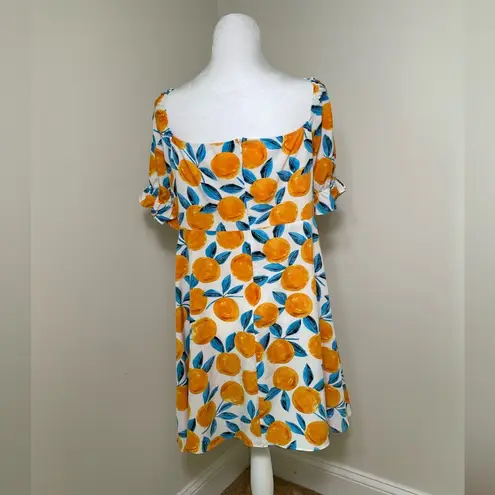 Womens Plus Size Curve Sweetheart Neck Puff Sleeves Citrus Print Dress Size 1XL Orange - Image 4