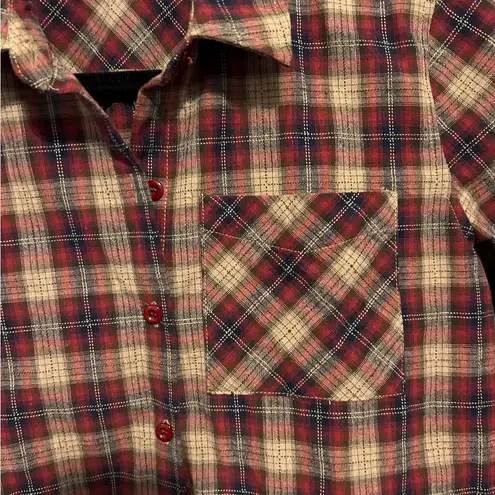 Hem & Thread  Brown & Red Plaid Long Sleeve Button Up with Tie Front Size Small