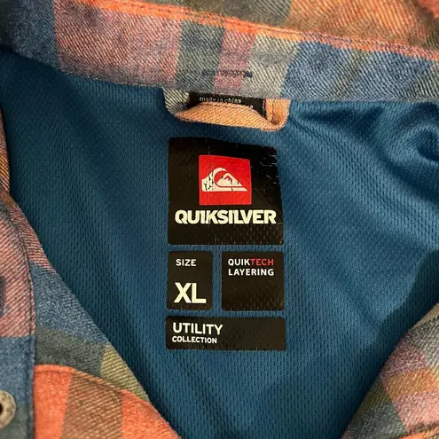 Quiksilver  Blue & Pink Flannel Snap Button Quiktech Layering Utility Shirt XL