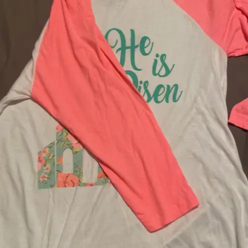 Crazy Train Pink and Floral He Is Risen Baseball Tee