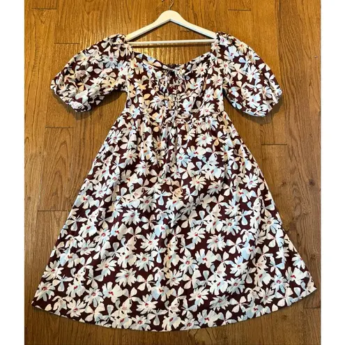 Free Assembly puff sleeve midi floral dress size large Brown