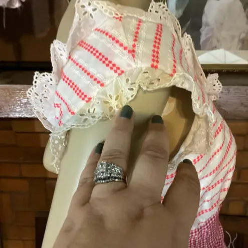 VINTAGE 1970'S FEINER FASHIONS RED & WHITE GINGHAM & EYELET COTTON DRESS (10)