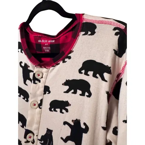 Little Blue House Bear Bum Pajamas Women's Small Red Plaid One Piece Sleepwear White