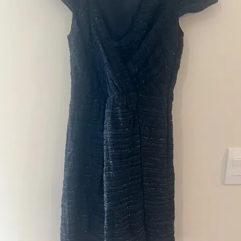 Milly of New York Allison Black/Navy Blue Metallic Jacquard Wrap Dress size 0 Black