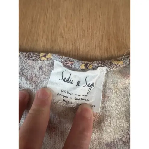 Sadie & Sage XS Boho Floral Bell Sleeve Crop Top Fall Layering Cream Lightweight