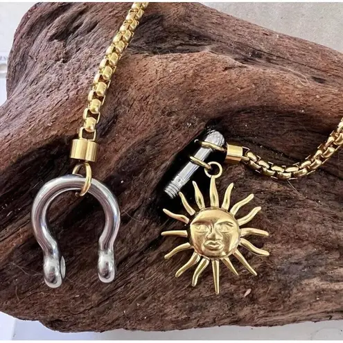 18K Gold Plated Carabiner holder Necklace Stainless Steel jewelry womens