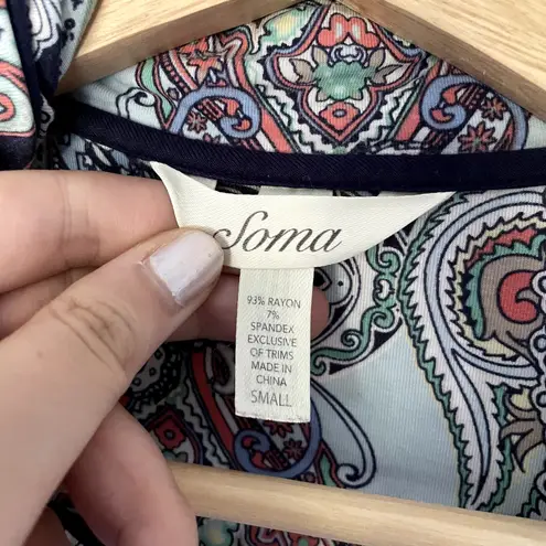 Soma pajama set women's size small rayon long sleeved button down top paisley