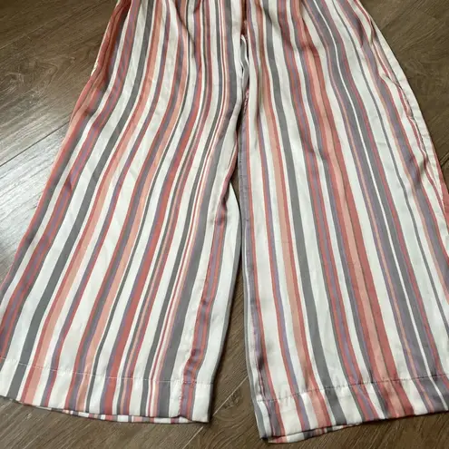 Soulmates satin striped pants elastic waist belted pink grey women’s size M