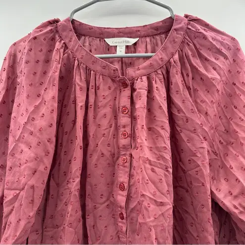 Garnet Hill Elbow Sleeve Swiss Dot Mauve Half Button Front Top Sz M