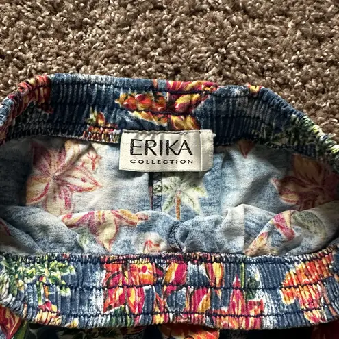 Erika Vintage 90s Blue Tropical Elastic Waist Shorts Size S/M Retro
