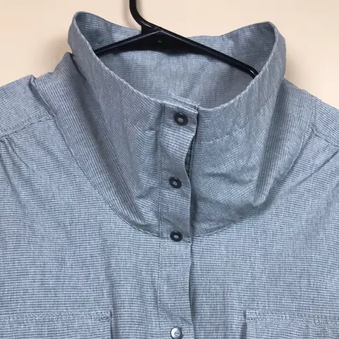 Duluth Trading Co Women’s Gray Stripes Utility Pockets Drawstring Tunic Shirt Size 1X