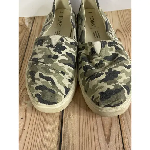 Toms Shoes Womens 6 Casual Slip On Flats Comfort Camo Print 10016779 Gray Fabric Green