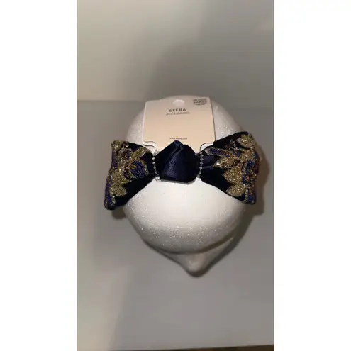 Headband Embellished Beaded Floral Knot Navy Blue & Gold