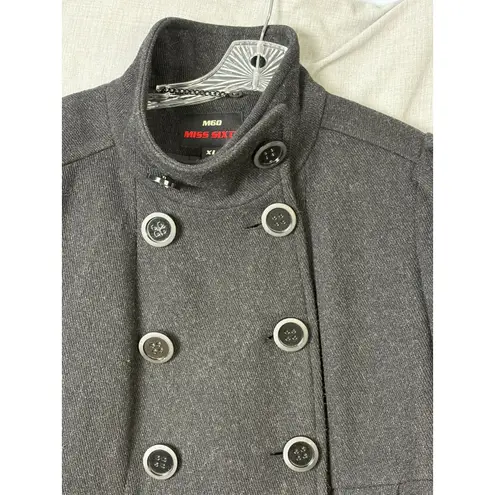 Miss Sixty Wool Blend Military Coat Gray XL Funnel Neck Bell Sleeves Mod