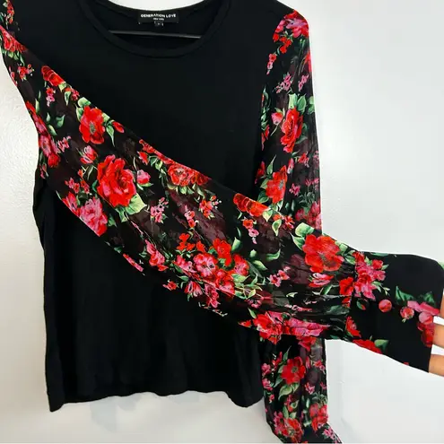 Generation Love Noelle Rose Bush Silk Long Puff Sleeve Pullover Blouse Size Smal