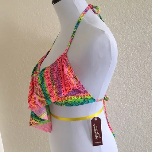 Arizona Jeans Multicolor Ruffle Bikini Halter Swim Top